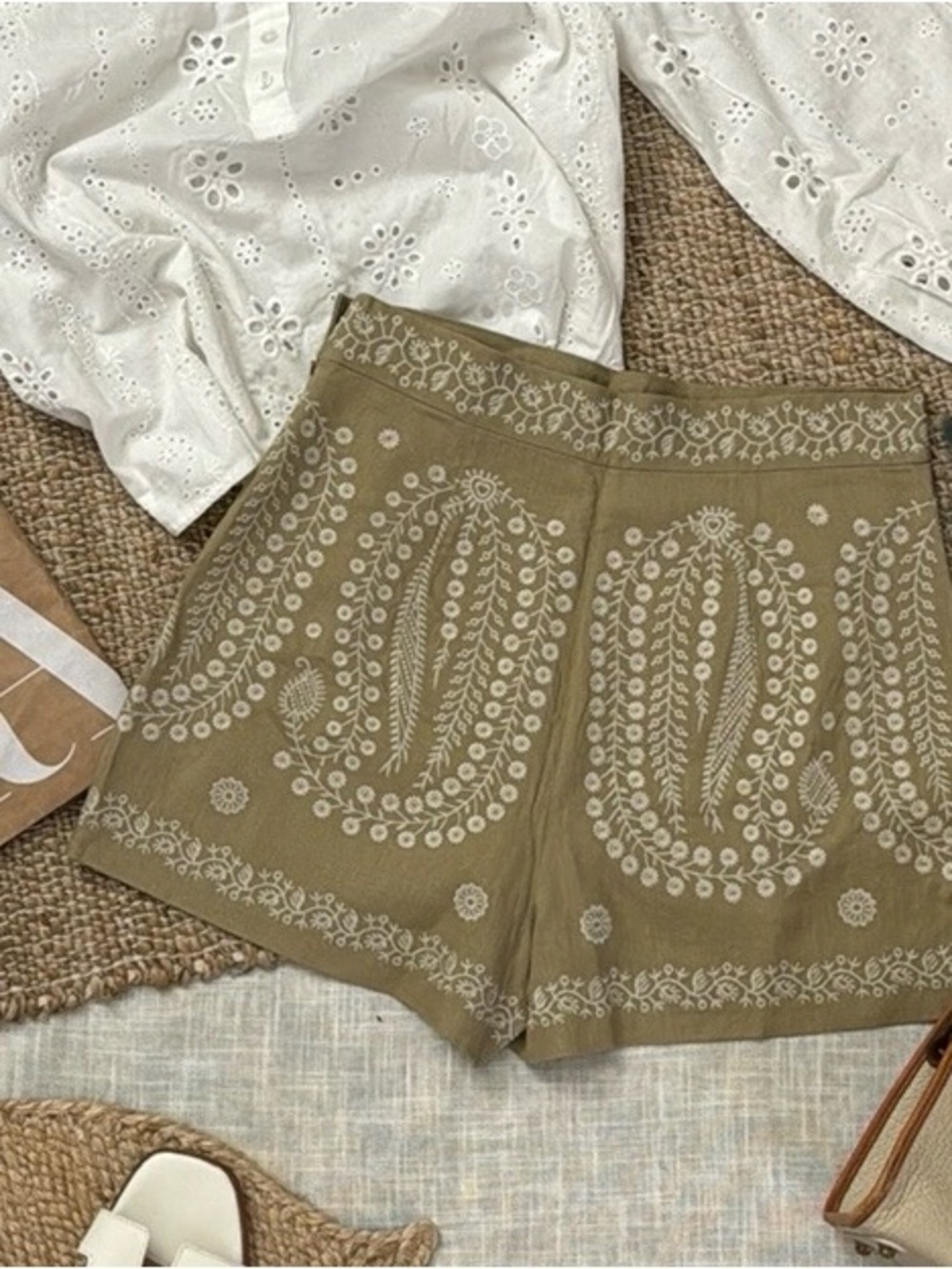 Zara  Embroidered eyelet High Waist Shorts - Picture 4 of 6